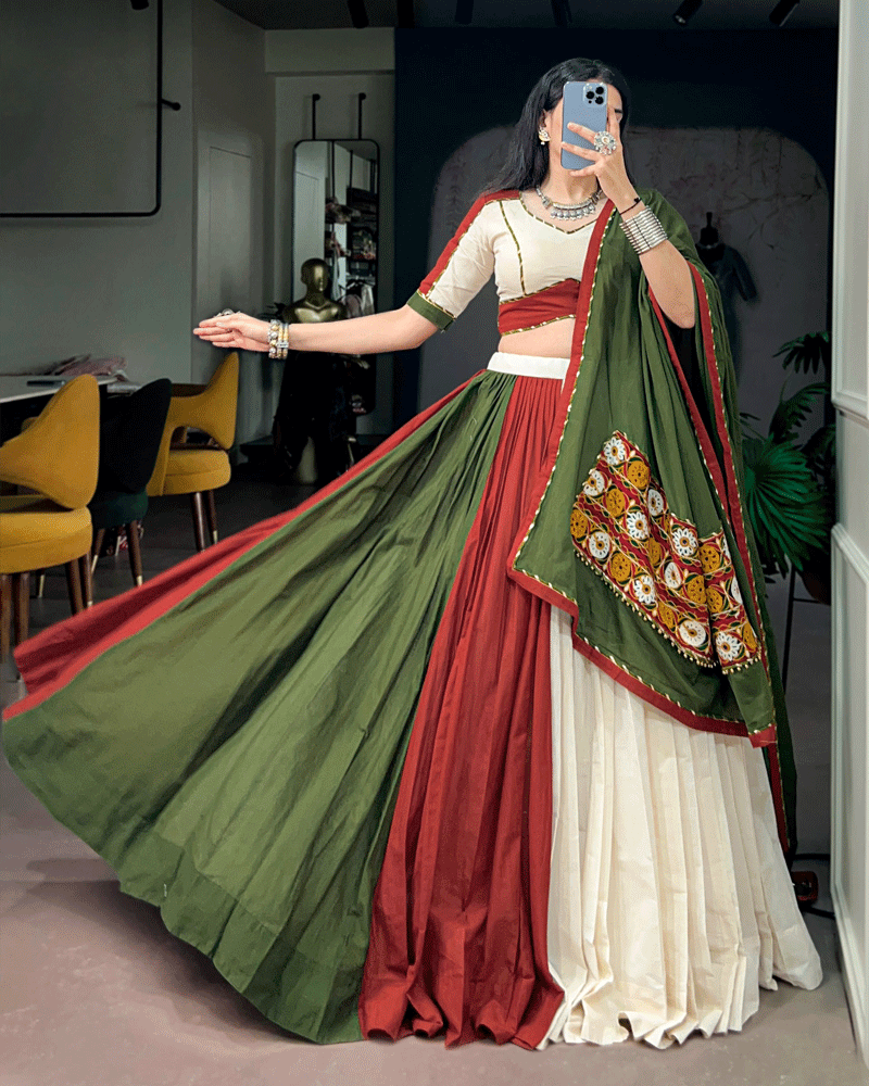 Traditional Olive Green Multicolor Navratri Lehenga Choli
