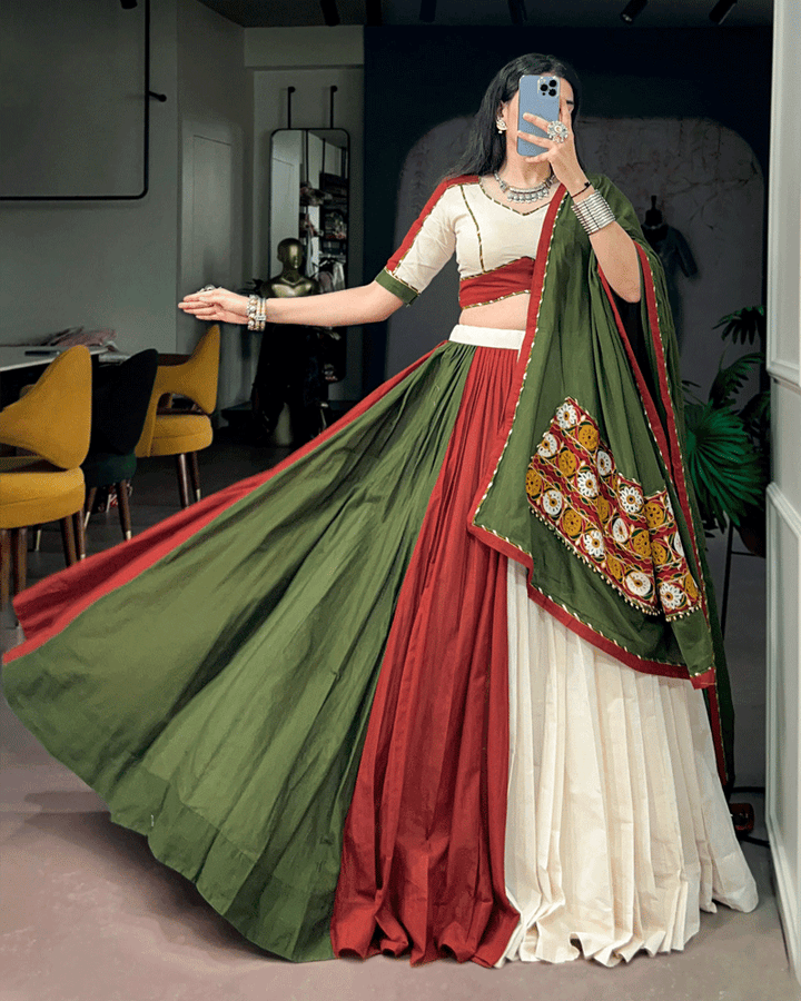 Traditional Olive Green Multicolor Navratri Lehenga Choli
