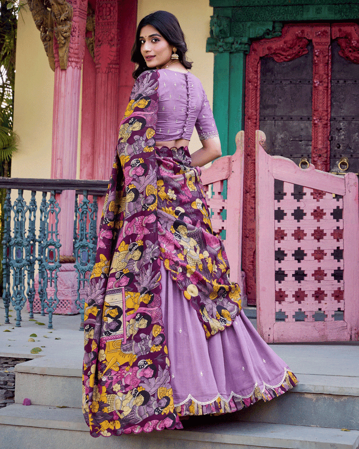 Royal Lavender Vichitra Silk Embroidered Lehenga Choli Set