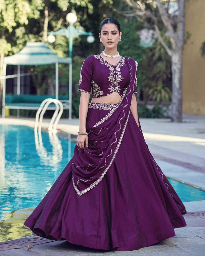 Embellished Purple Color Rangoli Crush Lehenga Choli