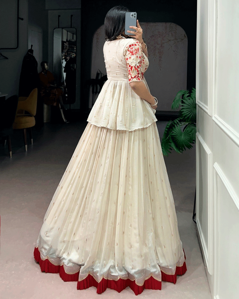 Off-White Chocolate Silk Embroidered Lehenga Choli