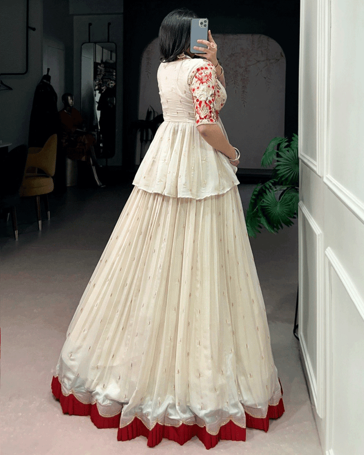 Off-White Chocolate Silk Embroidered Lehenga Choli