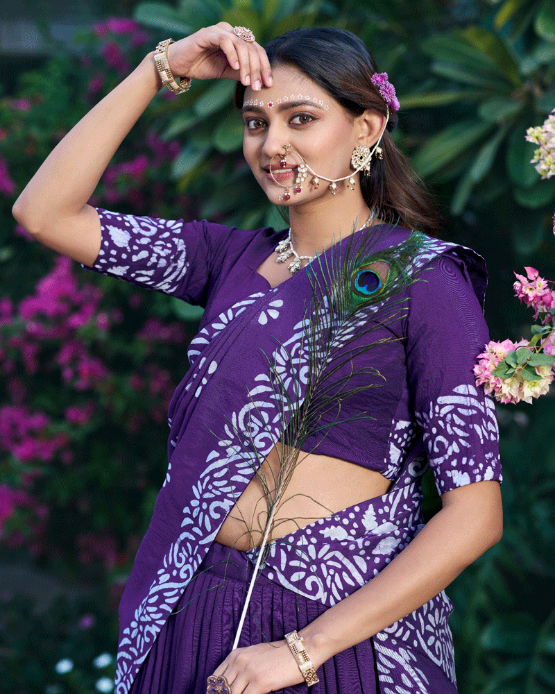 Purple Color Cotton Chanderi Traditional Lehenga Set