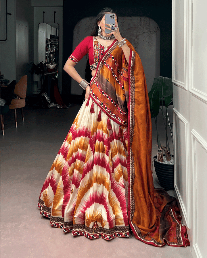 Traditional Red Multi Color Printed Navratri Lehenga Set