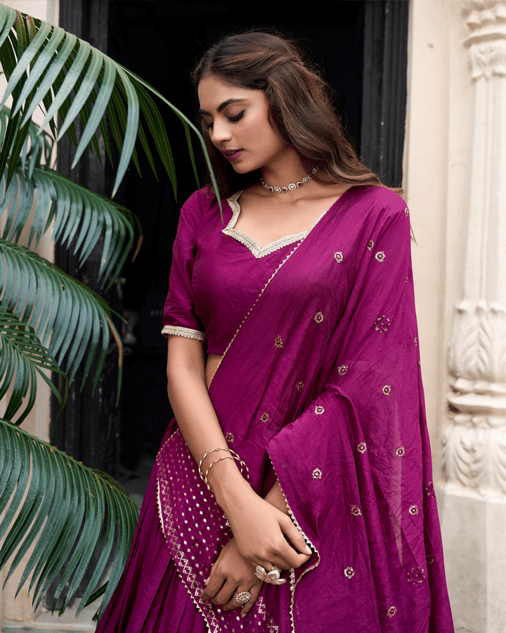 Elegant Wine Color Pure Chanderi Lehenga Choli