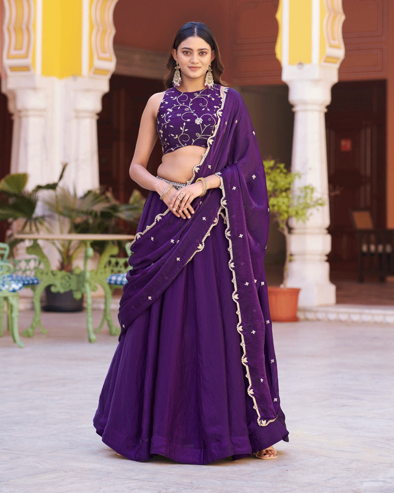 Purple Color Embroidered Embellished Lehenga Choli