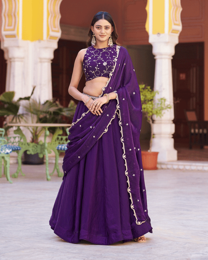 Purple Color Embroidered Embellished Lehenga Choli