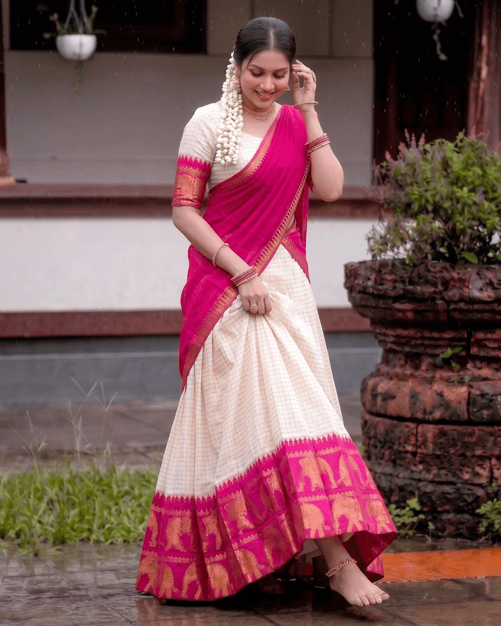 Pink Color Crafted Poly Cotton Half Saree