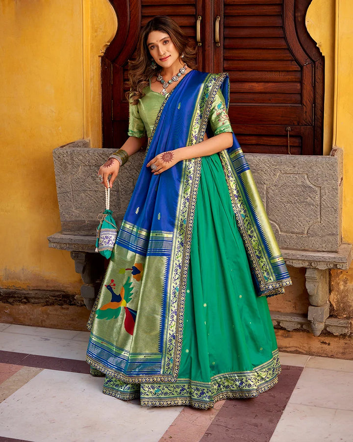 Designer Teal Green Soft Paithani Silk Lehenga Choli