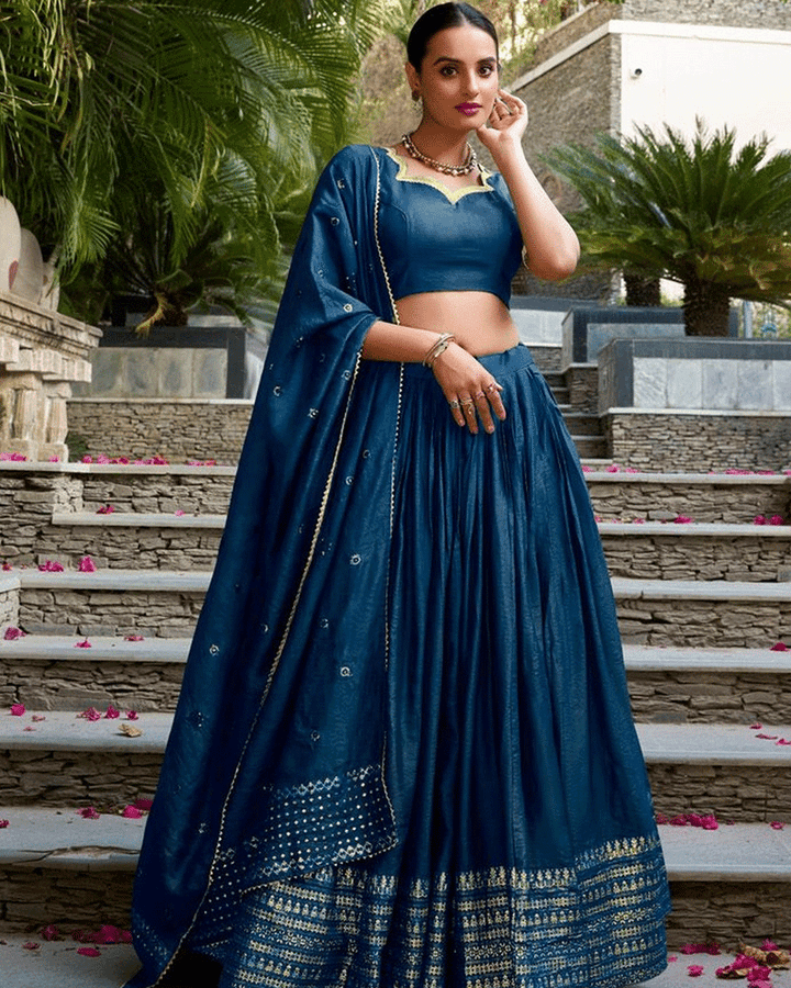 Royal Navy Blue Color Pure Chanderi Lehenga Choli