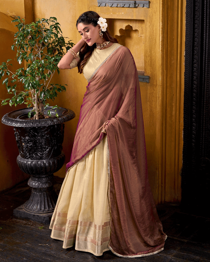 Graceful Yellow Color Dupion Silk Half Saree