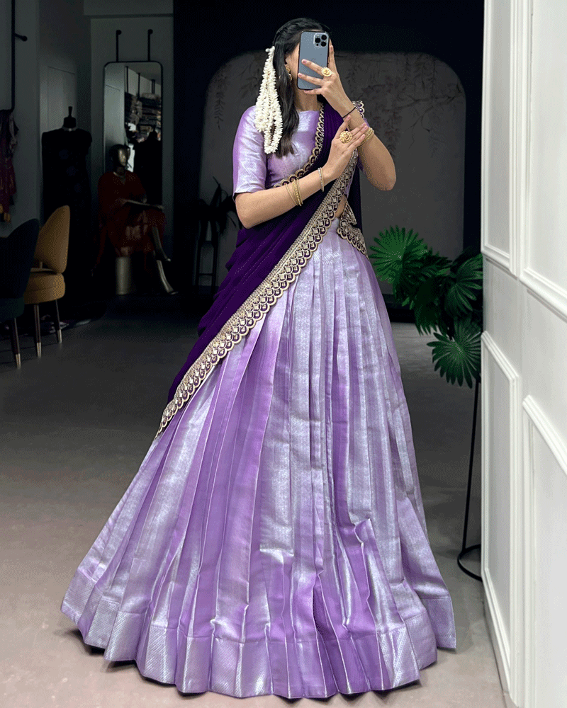 Royal Purple Color Jacquard Silk Half Saree