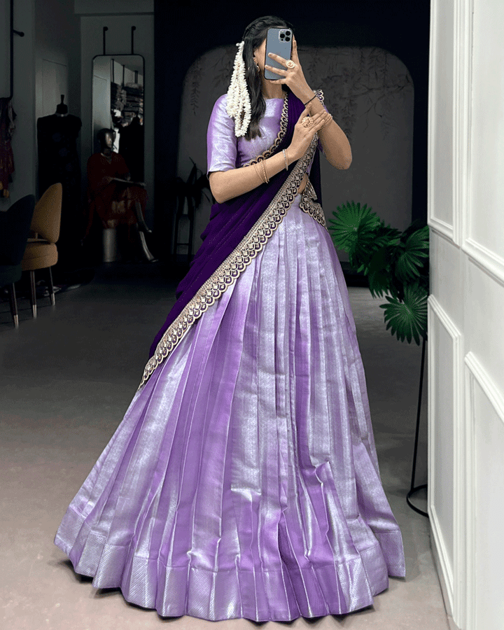 Royal Purple Color Jacquard Silk Half Saree
