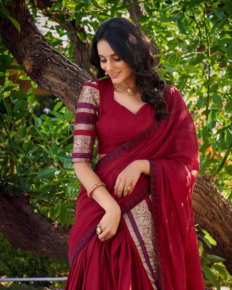 Traditional Red Color Pure Chanderi Lehenga Choli