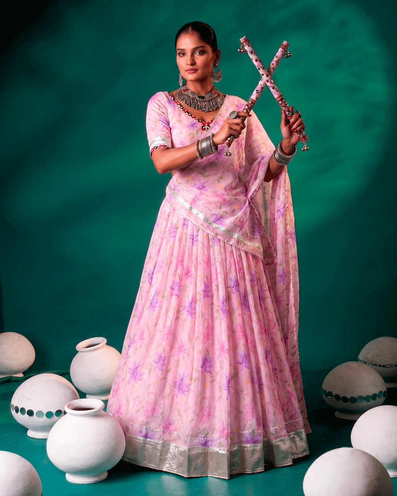 Baby Pink Color Floral Printed Designer Lehenga Set