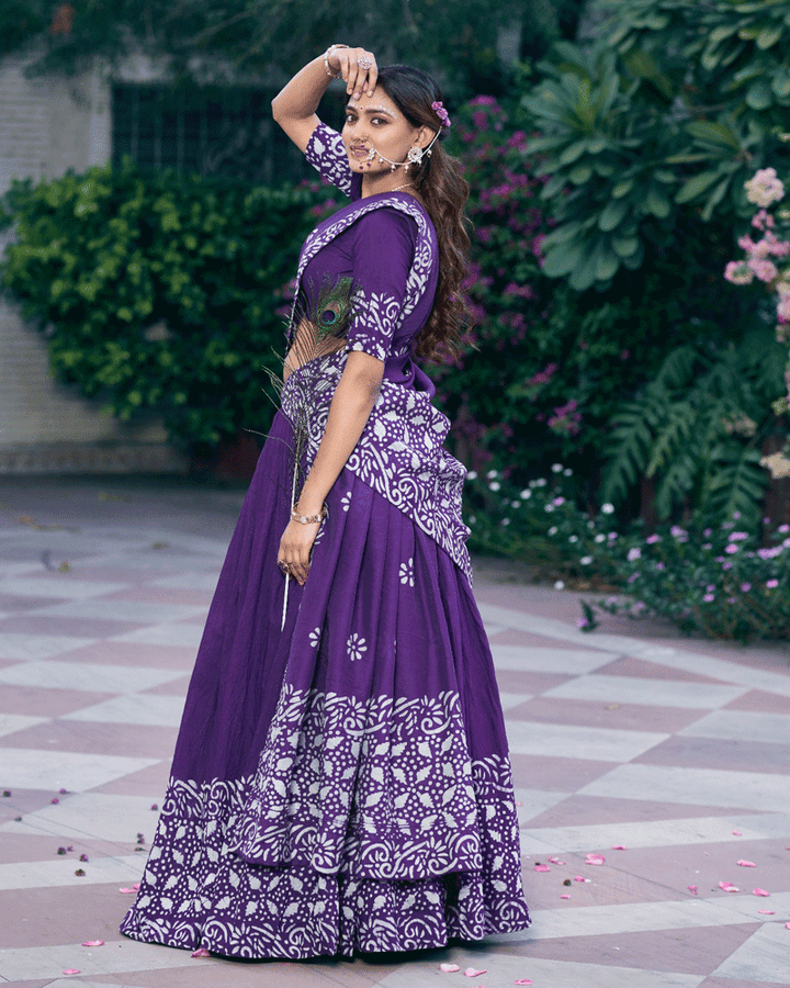 Purple Color Cotton Chanderi Traditional Lehenga Set