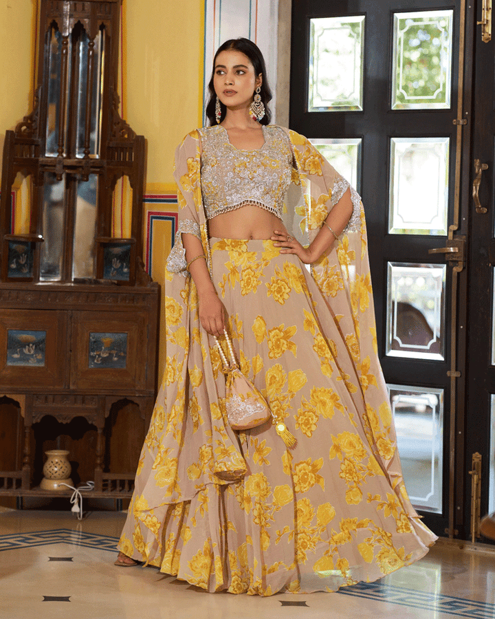 Mustard Georgette Embroidered Lehenga Choli