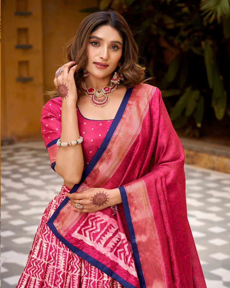 Gajri Color Ethnic Batik Printed Lehenga Set