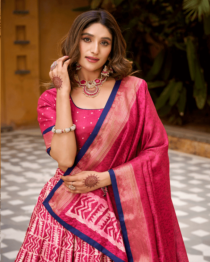 Gajri Color Ethnic Batik Printed Lehenga Set
