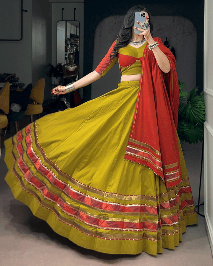 Mustard Yellow And Red Color Traditional Lehenga Choli Set