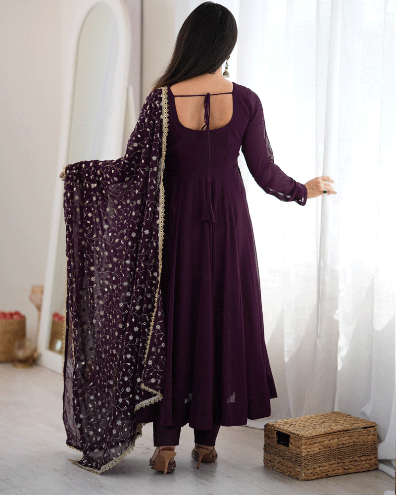 Wine Purple Color Georgette Embroidered Anarkali Suit