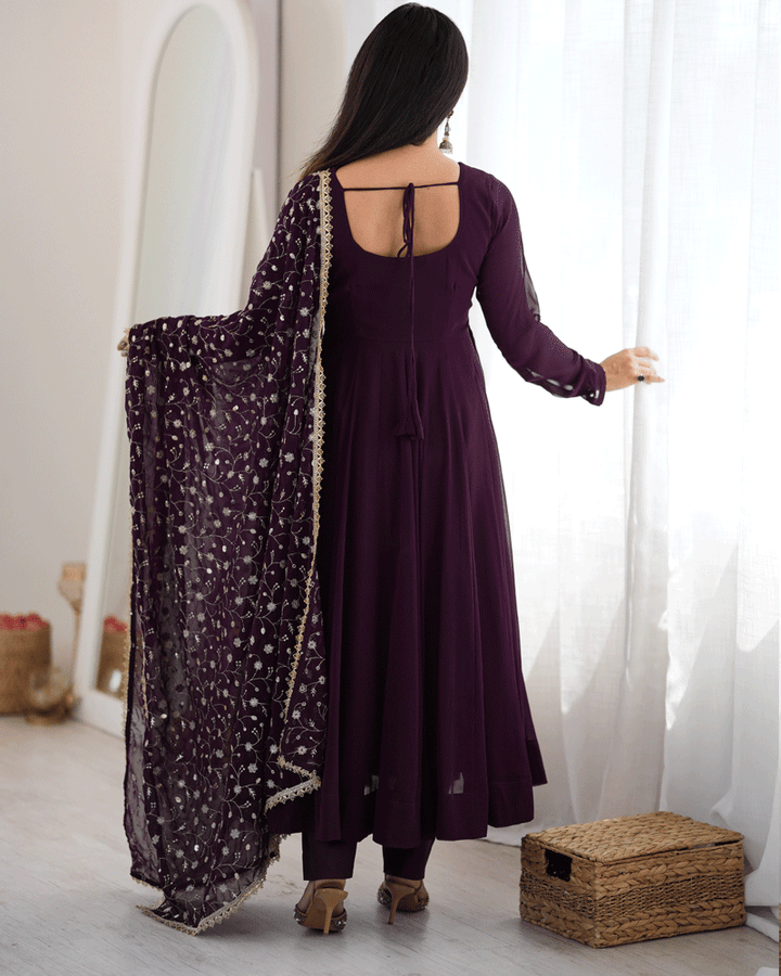 Wine Purple Color Georgette Embroidered Anarkali Suit
