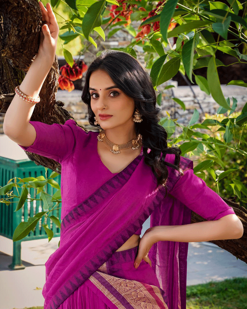 Traditional Pink Color Pure Chanderi Lehenga Choli