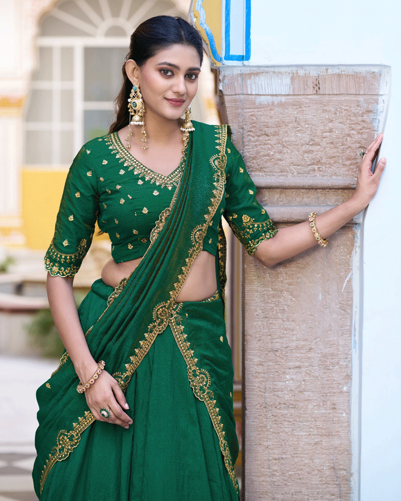 Peacock Green Color NC Silk Designer Lehenga Choli Set