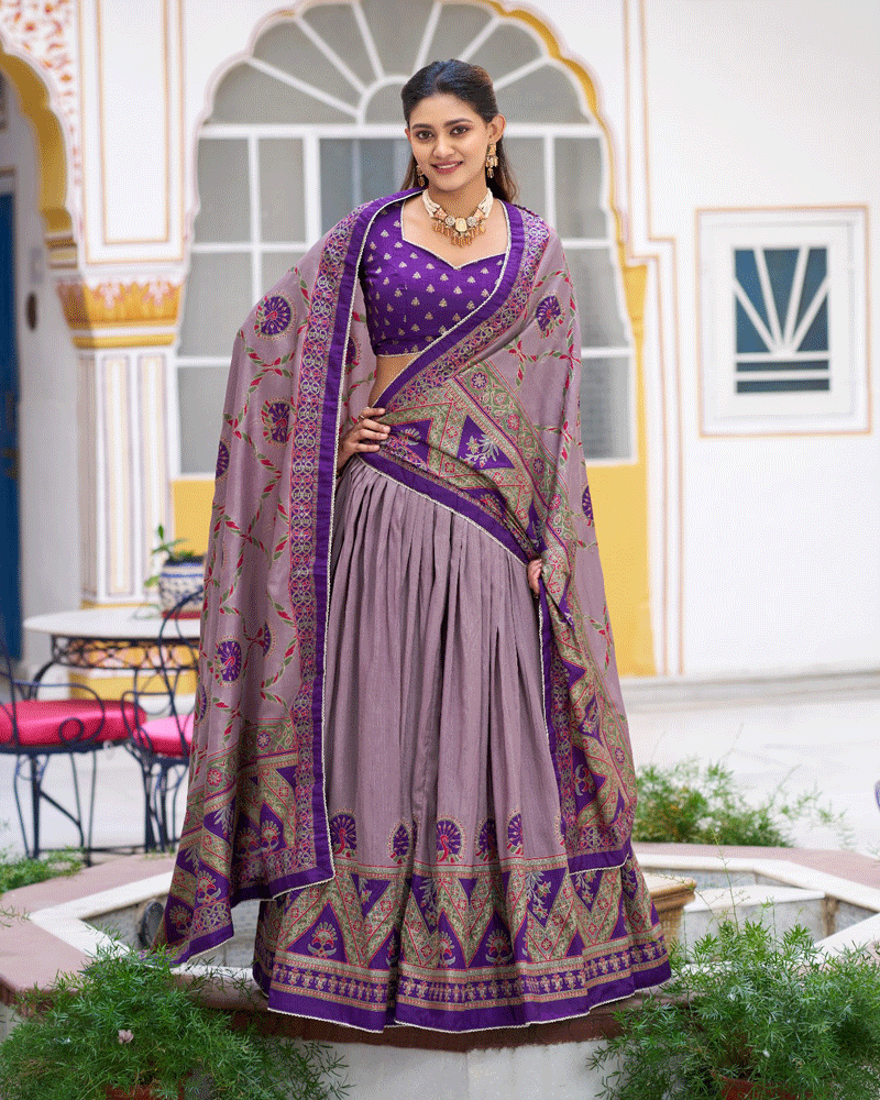 Designer Purple Color Tasar Silk Printed Lehenga Choli