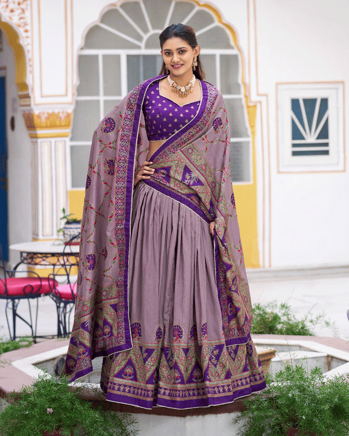Designer Purple Color Tasar Silk Printed Lehenga Choli