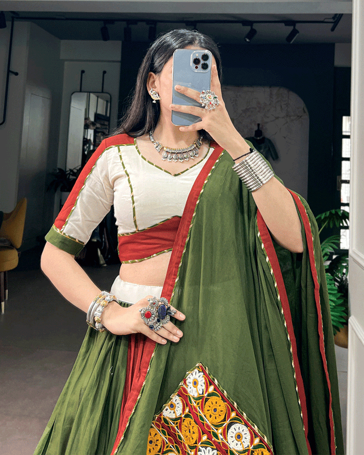 Traditional Olive Green Multicolor Navratri Lehenga Choli
