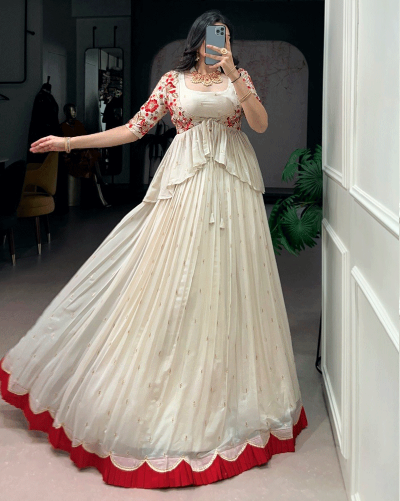 Off-White Chocolate Silk Embroidered Lehenga Choli