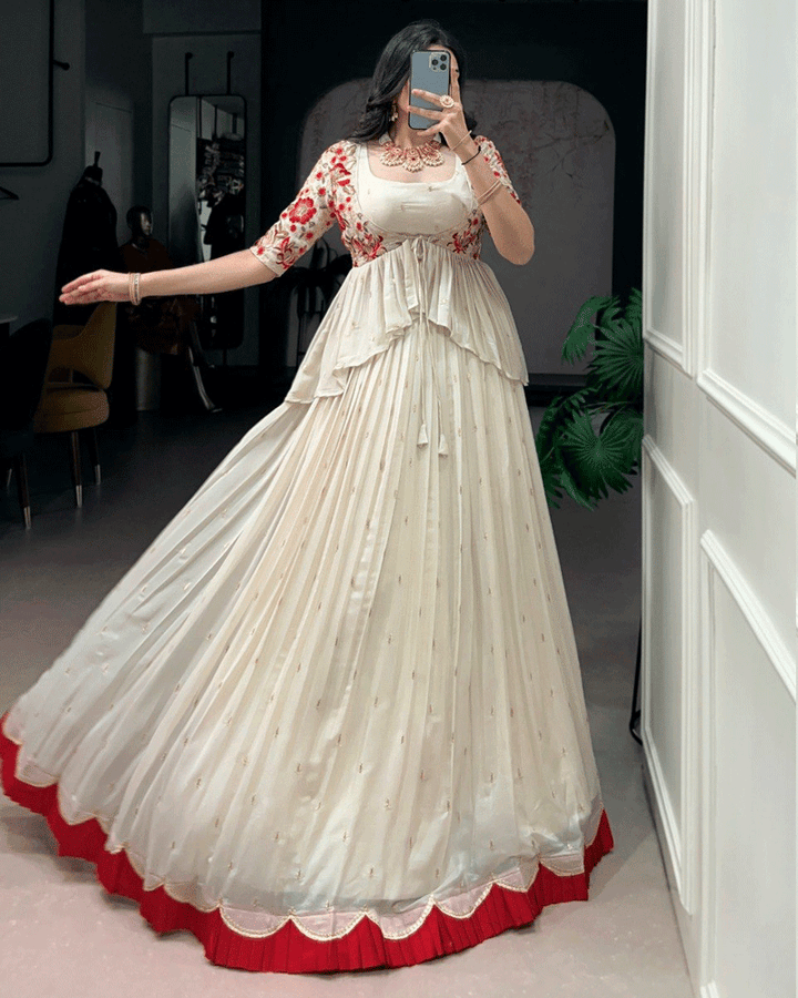 Off-White Chocolate Silk Embroidered Lehenga Choli