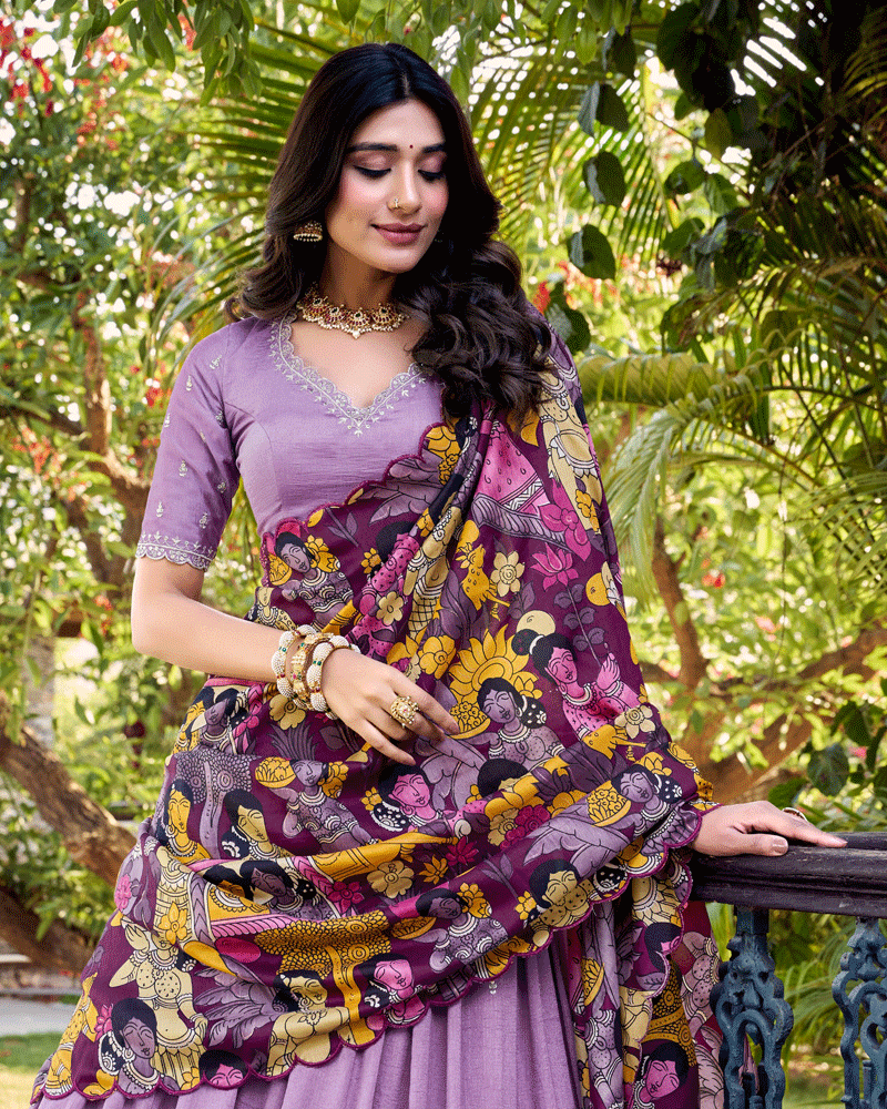 Royal Lavender Vichitra Silk Embroidered Lehenga Choli Set