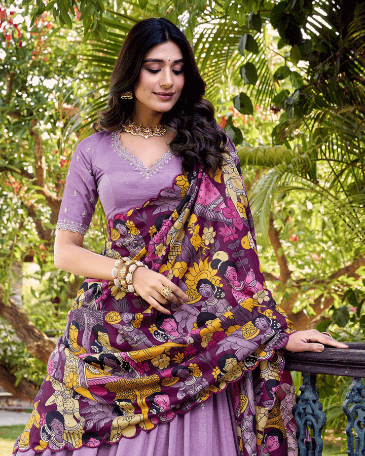 Royal Lavender Vichitra Silk Embroidered Lehenga Choli Set