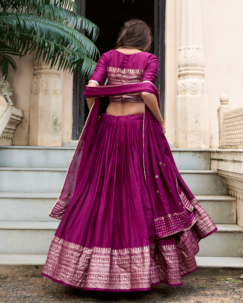 Elegant Wine Color Pure Chanderi Lehenga Choli