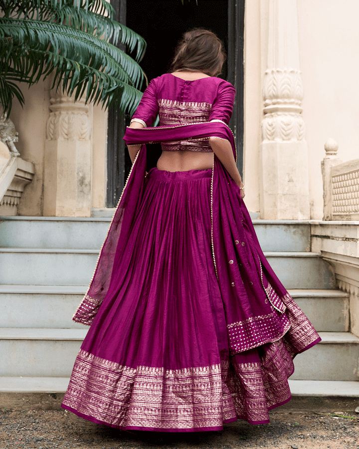 Elegant Wine Color Pure Chanderi Lehenga Choli