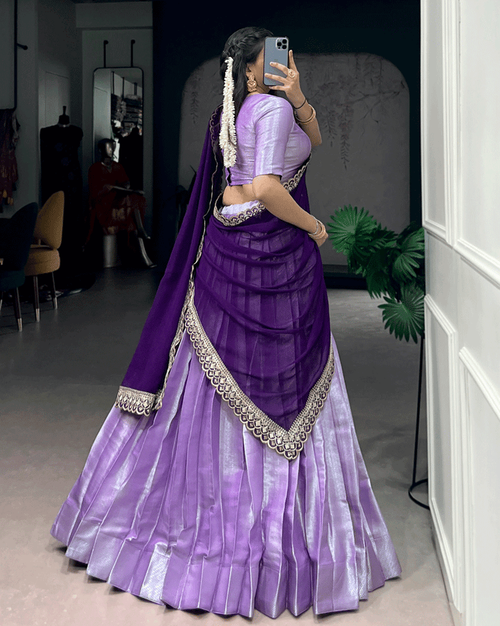 Royal Purple Color Jacquard Silk Half Saree