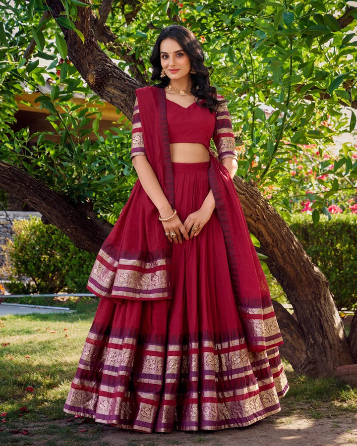 Traditional Red Color Pure Chanderi Lehenga Choli