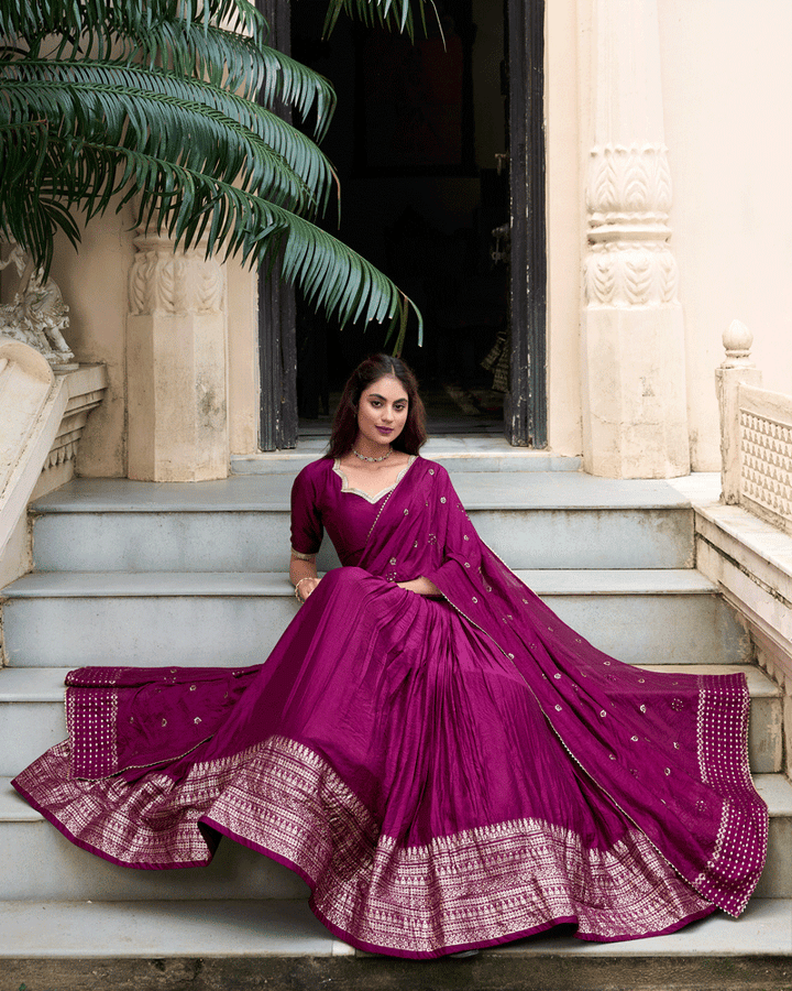 Elegant Wine Color Pure Chanderi Lehenga Choli