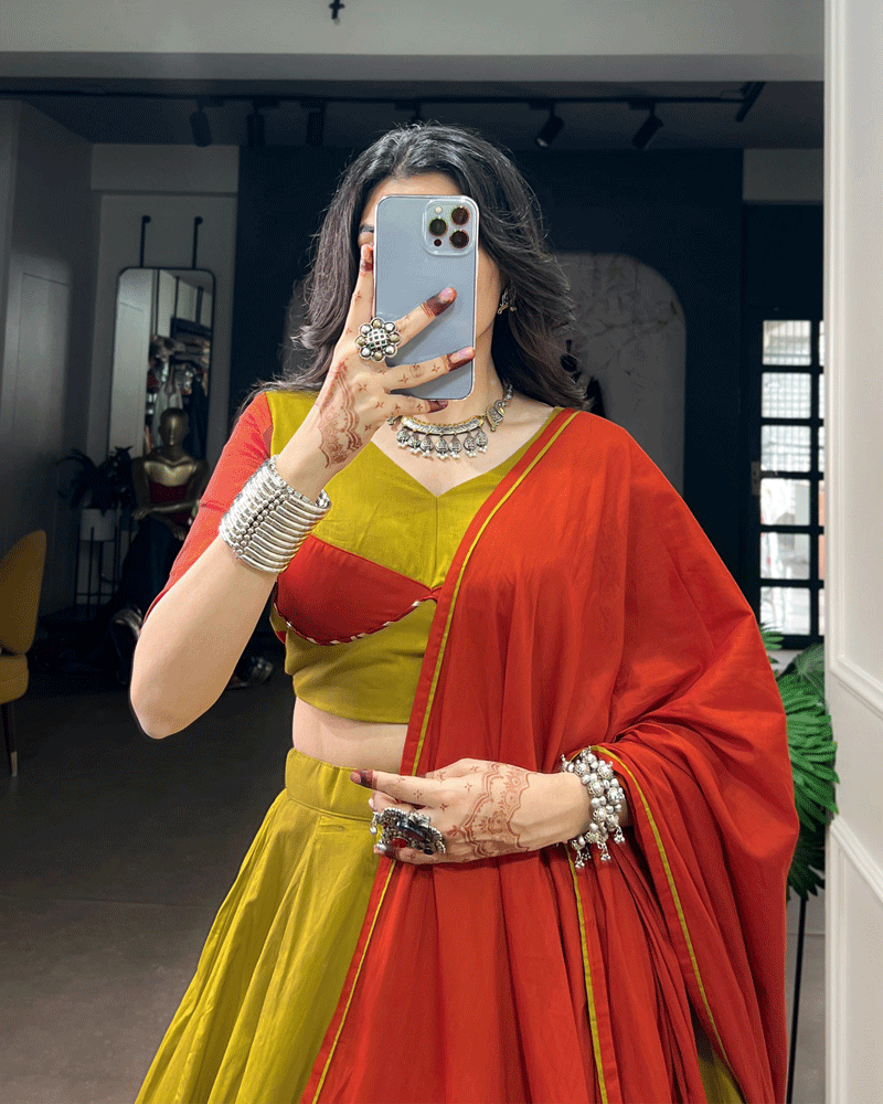 Mustard Yellow And Red Color Traditional Lehenga Choli Set