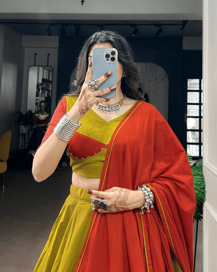 Mustard Yellow And Red Color Traditional Lehenga Choli Set