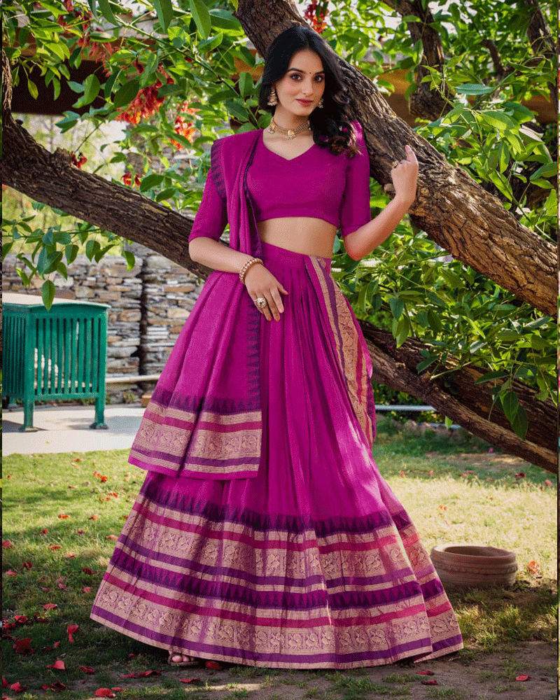Traditional Pink Color Pure Chanderi Lehenga Choli