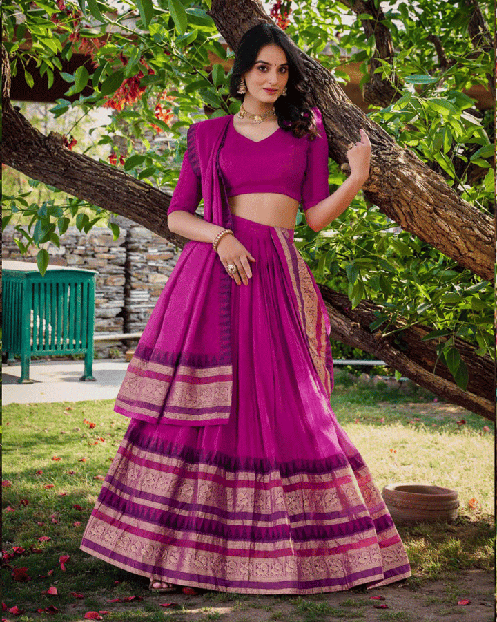 Traditional Pink Color Pure Chanderi Lehenga Choli