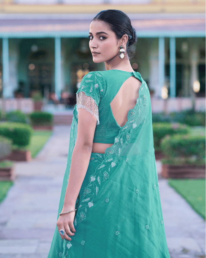Aqua Green Gold Coin Embroidered Lehenga Choli
