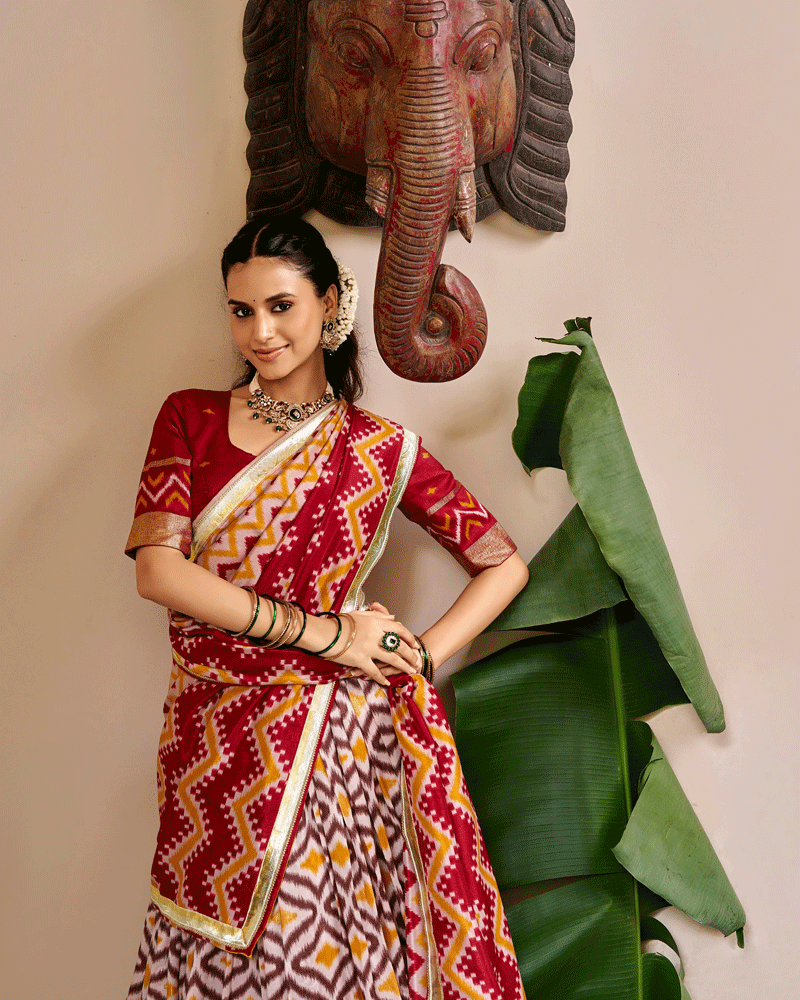 Elegant Maroon Color Tasar Silk Printed Lehenga Choli