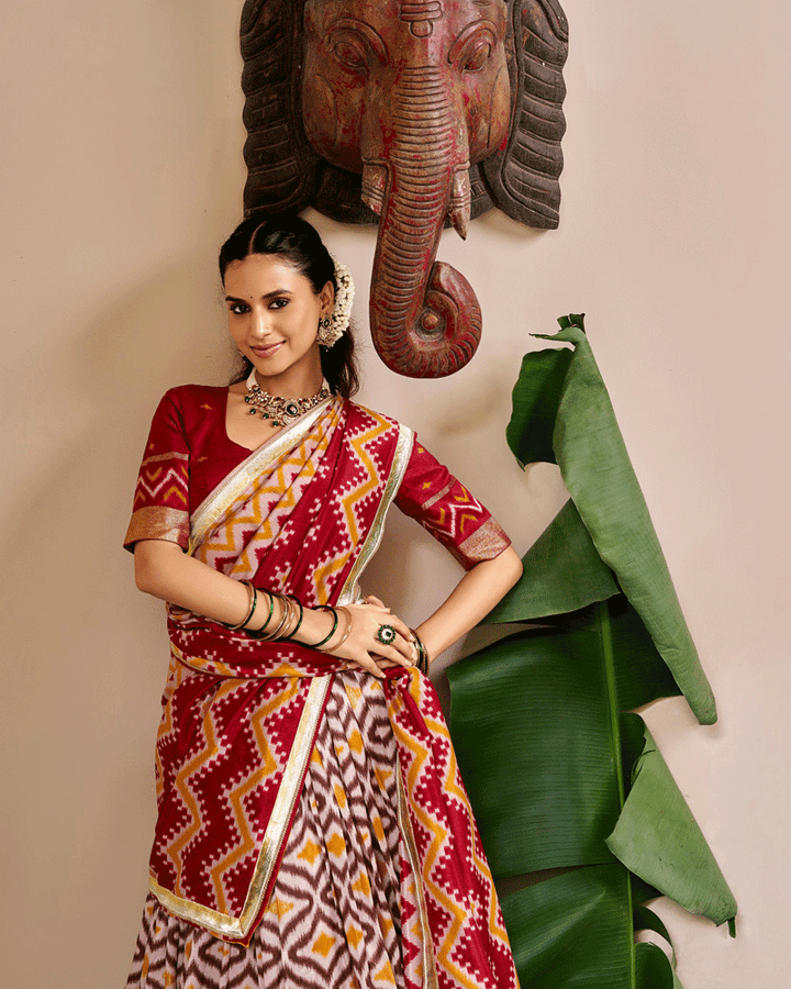 Elegant Maroon Color Tasar Silk Printed Lehenga Choli