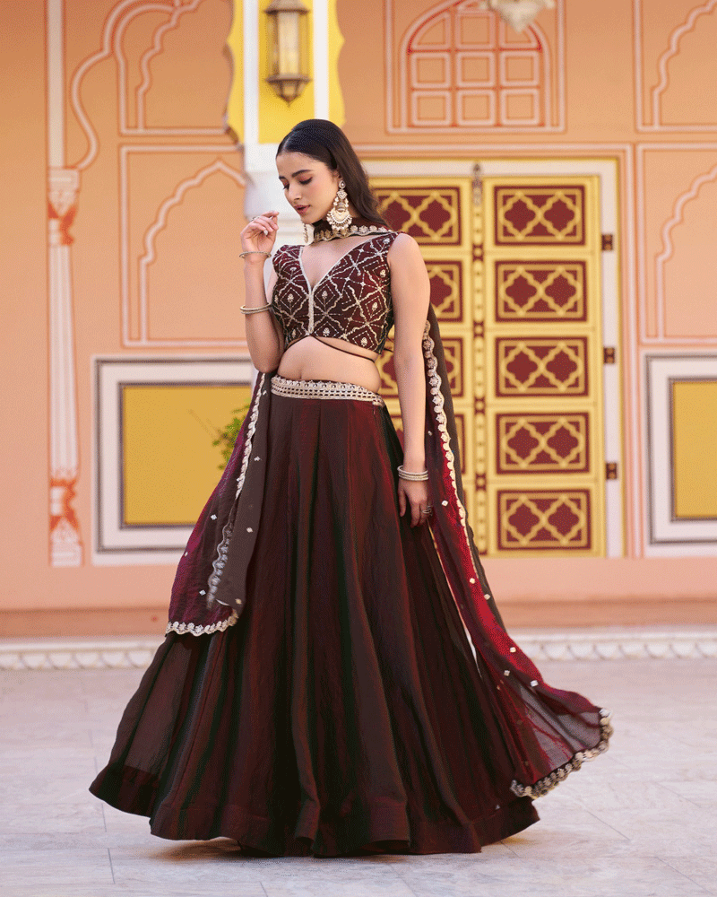 Maroon Color Embroidered Embellished Lehenga Choli