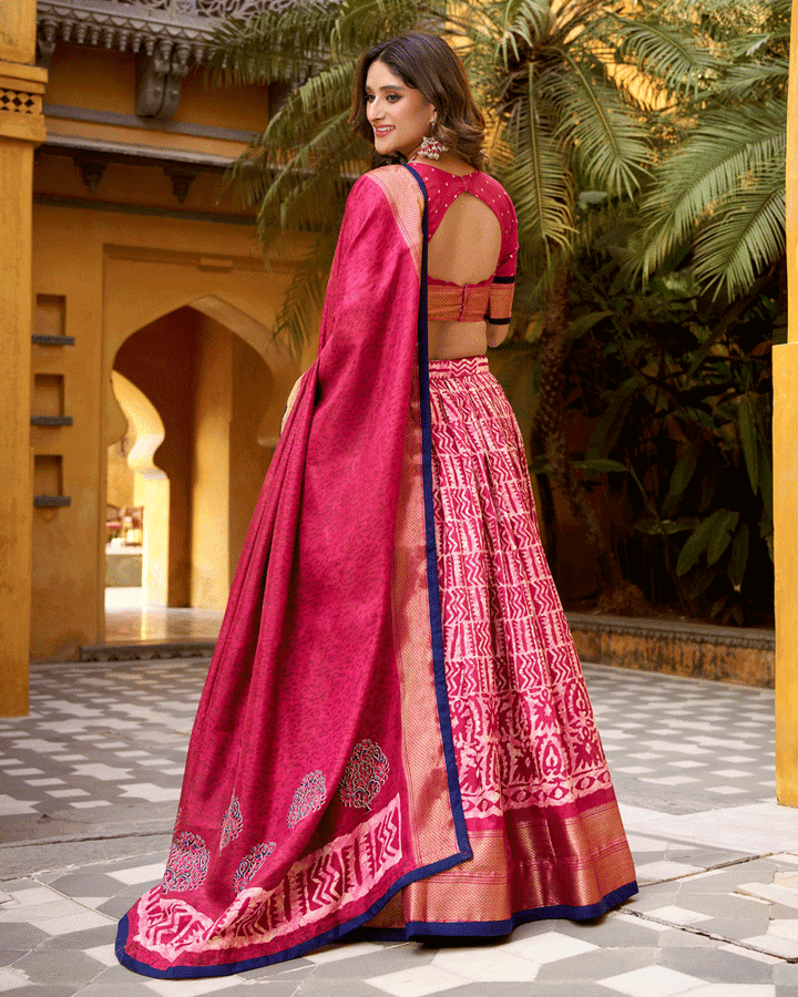 Gajri Color Ethnic Batik Printed Lehenga Set