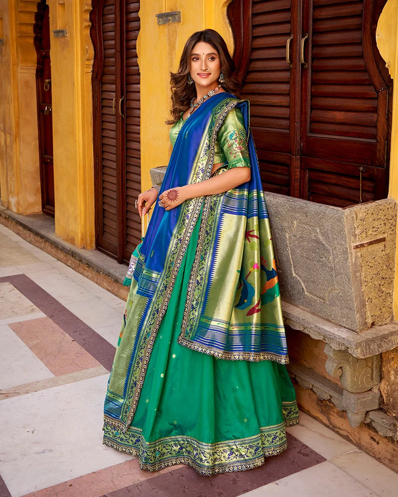 Designer Teal Green Soft Paithani Silk Lehenga Choli